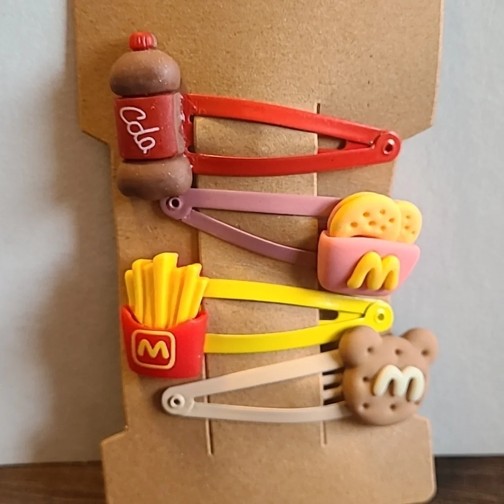 Fast Food Hair Clips Set of 4 Fast Food‎ Cola Fries Bear Cute NEW